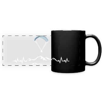 Paragliding, Paragliding, Mountains & Pulse Heartbeat - Full Colour Panoramic Mug - black - Front
