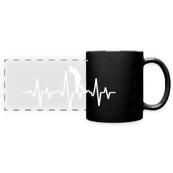 Golf Heartbeat Herzschlag Golfer Golfspieler - Full Colour Panoramic Mug - black - Front