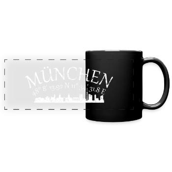 München Koordinaten Skyline - Panorama-Tasse farbig - Schwarz - Vorne