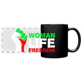 Woman, Life, Freedom | Free Iran! | Mit Flagge - Panorama-Tasse farbig - Schwarz - Vorne