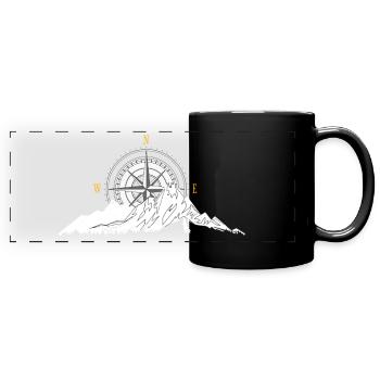Montagne et Boussole - Mug panoramique uni - noir - Devant