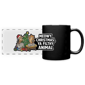 Meowy Christmas Filthy Animal Cats Saying - Full Colour Panoramic Mug - black - Front