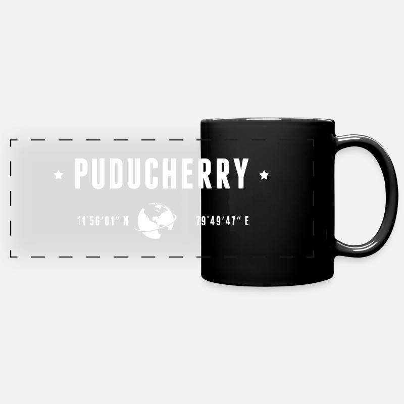 PUDUCHERRY Stylized Geographical Coordinates - Full Colour Panoramic Mug - black