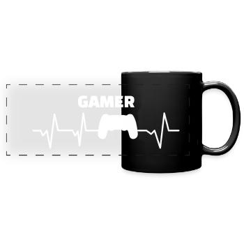 Gamer ECG heartbeat Gamer gift pc - Full Colour Panoramic Mug - black - Front