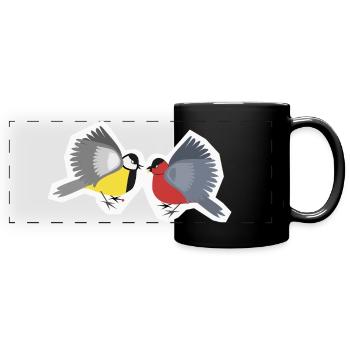 Fighting little birds - Full Colour Panoramic Mug - black - Front