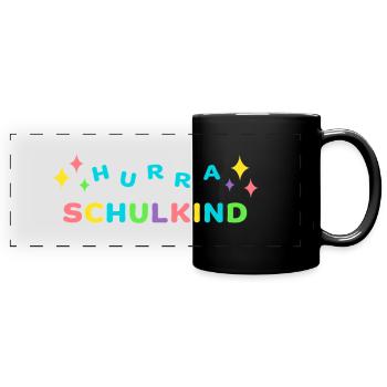 Hurra SCHULKIND Einschulung Klasse 1 - Panorama-Tasse farbig - Schwarz - Vorne