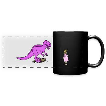 Dinosaur and little girl - Full Colour Panoramic Mug - black - Front
