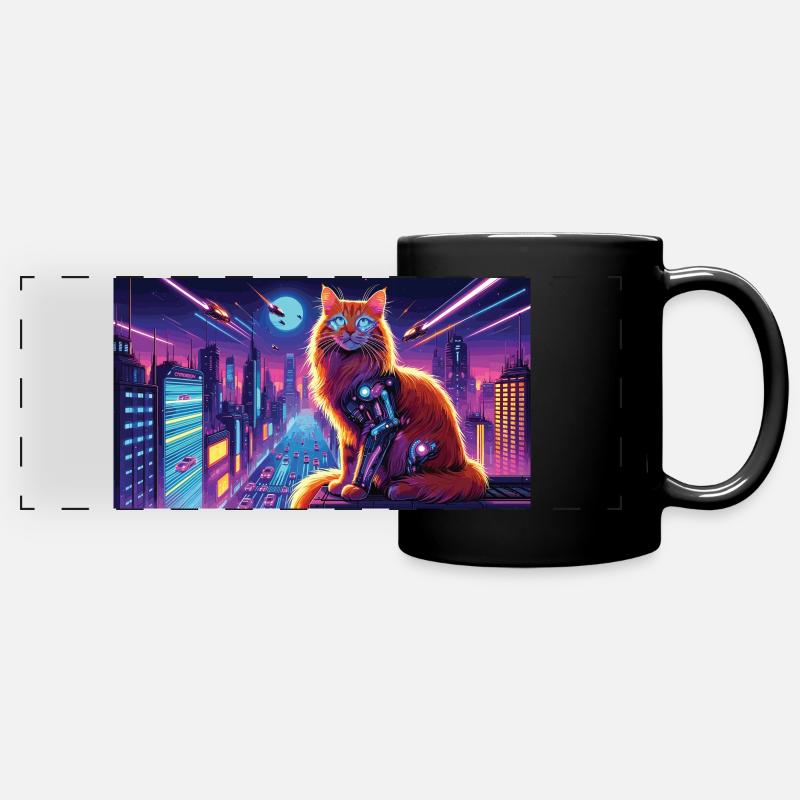 Cyberpunk style cat - Full Colour Panoramic Mug - black