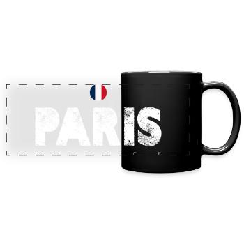 Paris Distressed Glyphen mit französischer Flagge - Panorama-Tasse farbig - Schwarz - Vorne