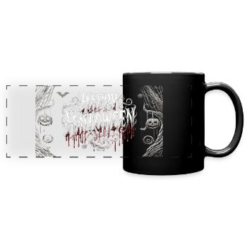 Spooky « Happy Halloween » Mug Police sanglante - Mug panoramique uni - noir - Devant