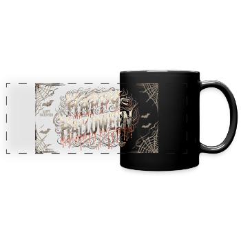 "Happy Halloween" mug with ghostly design - Full Colour Panoramic Mug - black - Front