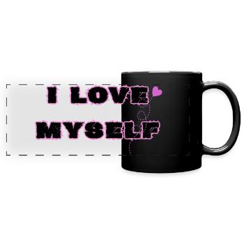 Selbstliebe, I love myself - Panorama-Tasse farbig - Schwarz - Vorne