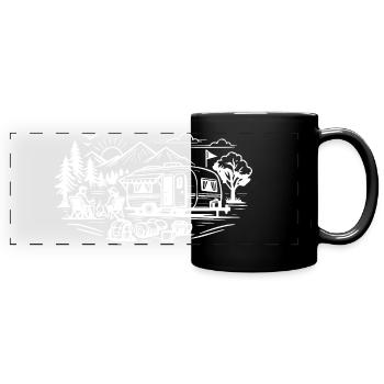 Paysage des caravanes de camping - Mug panoramique uni - noir - Devant