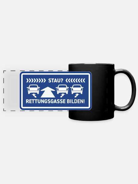 Rettungsgasse bilden! Aufkleber für das Auto! - Panorama-Tasse farbig - Schwarz