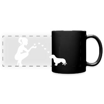 Rauhaardackel mit Frau - Dackelliebe - Panorama-Tasse farbig - Schwarz - Vorne