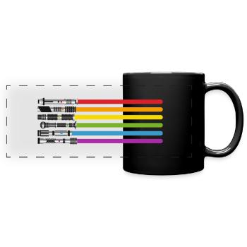 Lichtschwerter - Panorama-Tasse farbig - Schwarz - Vorne