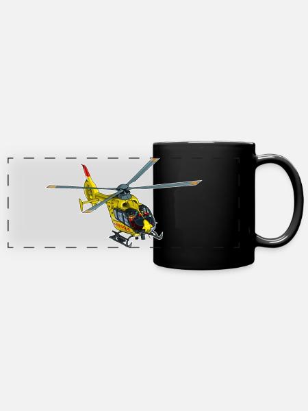 Rettungs Hubschrauber, Helicopter - Panorama-Tasse farbig - Schwarz