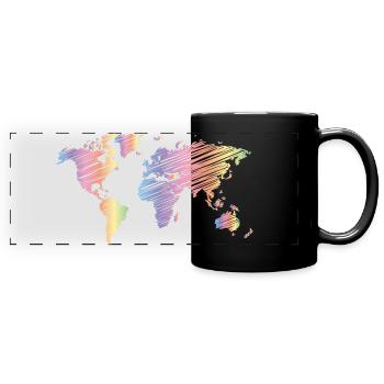 Pastell Weltkarte Bunte Welt - Panorama-Tasse farbig - Schwarz - Vorne