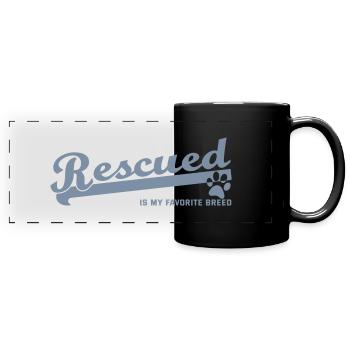 Rescued is my favorite breed / Design Geschenk - Panorama-Tasse farbig - Schwarz - Vorne