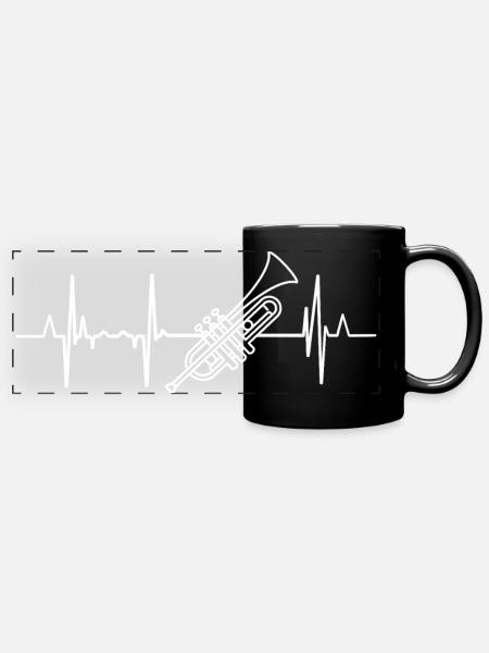 Trompete Herzschlag - Panorama-Tasse farbig - Schwarz