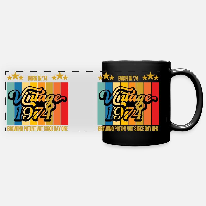 Mug Gift - Born in 1974 - 50th Birthday - Full Colour Panoramic Mug - black