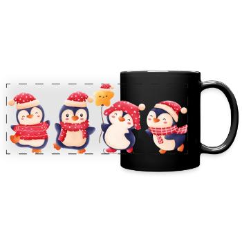 Lustige Pinguin Weihnachten - Panorama-Tasse farbig - Schwarz - Vorne