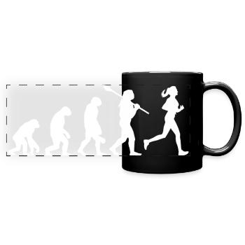 Evolution of Woman Running Silhouette - Full Colour Panoramic Mug - black - Front