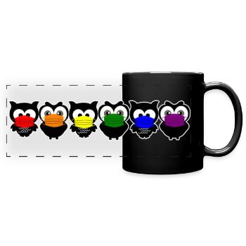 Eulen Regenbogen Mundschutz Corona - Panorama-Tasse farbig - Schwarz - Vorne