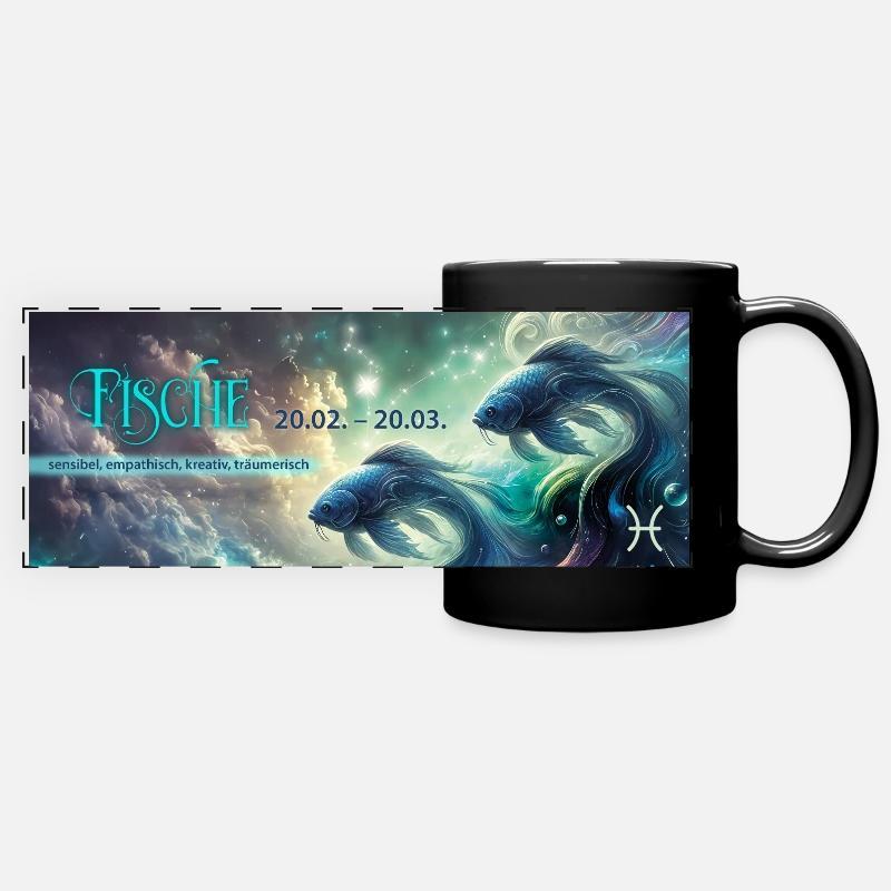 Signe du zodiaque Poissons - image imaginative - Mug panoramique uni - noir