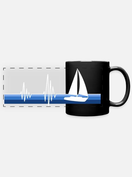Sailboat heartbeat love for sailing - Full Colour Panoramic Mug - black