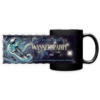 Sternzeichen Wassermann - Fantasie Bild, Horoskop - Panorama-Tasse farbig - Schwarz - Vorne