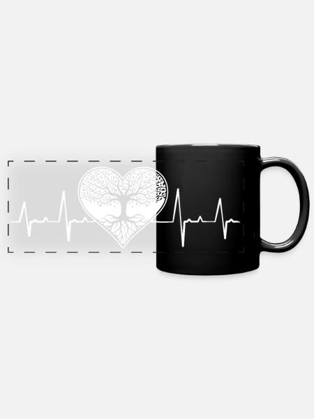 Heartbeat Design with a Tree - Full Colour Panoramic Mug - black
