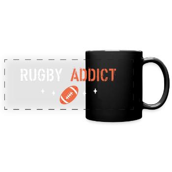 Rugby-Süchtiger - Panorama-Tasse farbig - Schwarz - Vorne