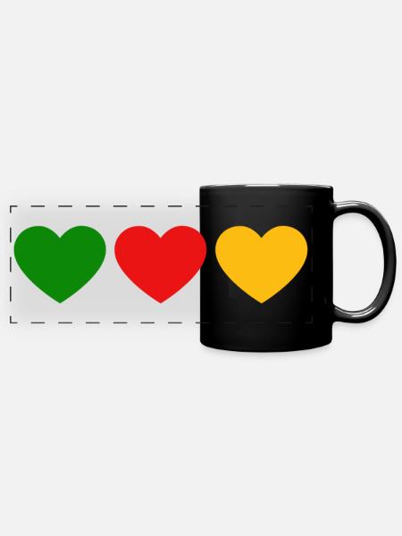 Green red yellow hearts standard - Full Colour Panoramic Mug - black