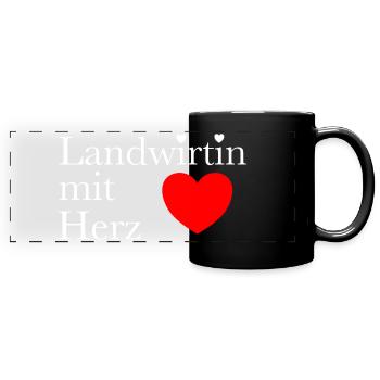 Landwirtin mit Herz - Panorama-Tasse farbig - Schwarz - Vorne