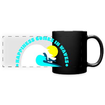 Lächeln Wellen und Sonnenstrahlen - Panorama-Tasse farbig - Schwarz - Vorne