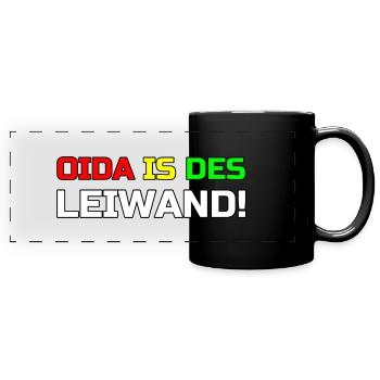 @OIDA IS DES LEIWAND - Panorama-Tasse farbig - Schwarz - Vorne