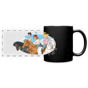 Bibi, Tina, Alexander mit Pferden - Panorama-Tasse farbig - Schwarz - Vorne