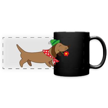 bayerischer Dackel - Panorama-Tasse farbig - Schwarz - Vorne