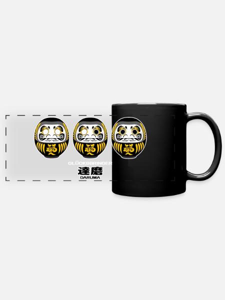 Daruma - Glücksbringer - Panorama-Tasse farbig - Schwarz
