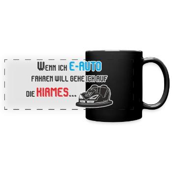 E-Auto, Autoscooter, Kirmes - Panorama-Tasse farbig - Schwarz - Vorne