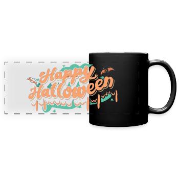 Schriftzug Happy Halloween - Panorama-Tasse farbig - Schwarz - Vorne