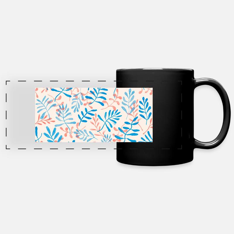 Watercolor leaf design in pastel shades - Full Colour Panoramic Mug - black