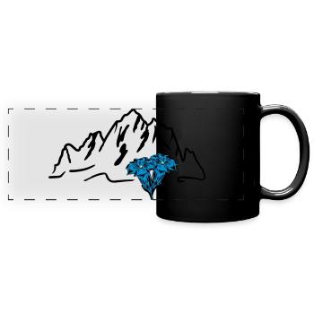 Berg und Enzian - Panorama-Tasse farbig - Schwarz - Vorne