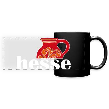 Ebbelwoi, Apfelwein, Hessisch - Panorama-Tasse farbig - Schwarz - Vorne