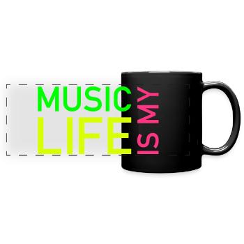 Music is my life (Wörter is my gedreht) - Panorama-Tasse farbig - Schwarz - Vorne