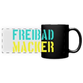 Funny! 😎 Freibad Macker - Ideal for hot summers - Full Colour Panoramic Mug - black - Front