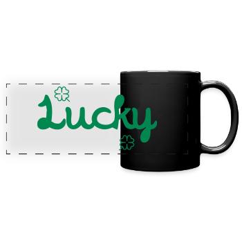 Glück / Glücklicher / Luck / Lucky - Panorama-Tasse farbig - Schwarz - Vorne