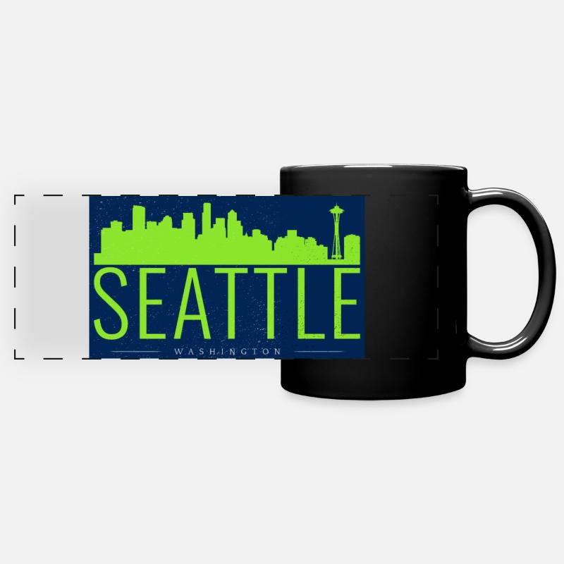 Seattle Skyline Bright Green Silhouette - Full Colour Panoramic Mug - black