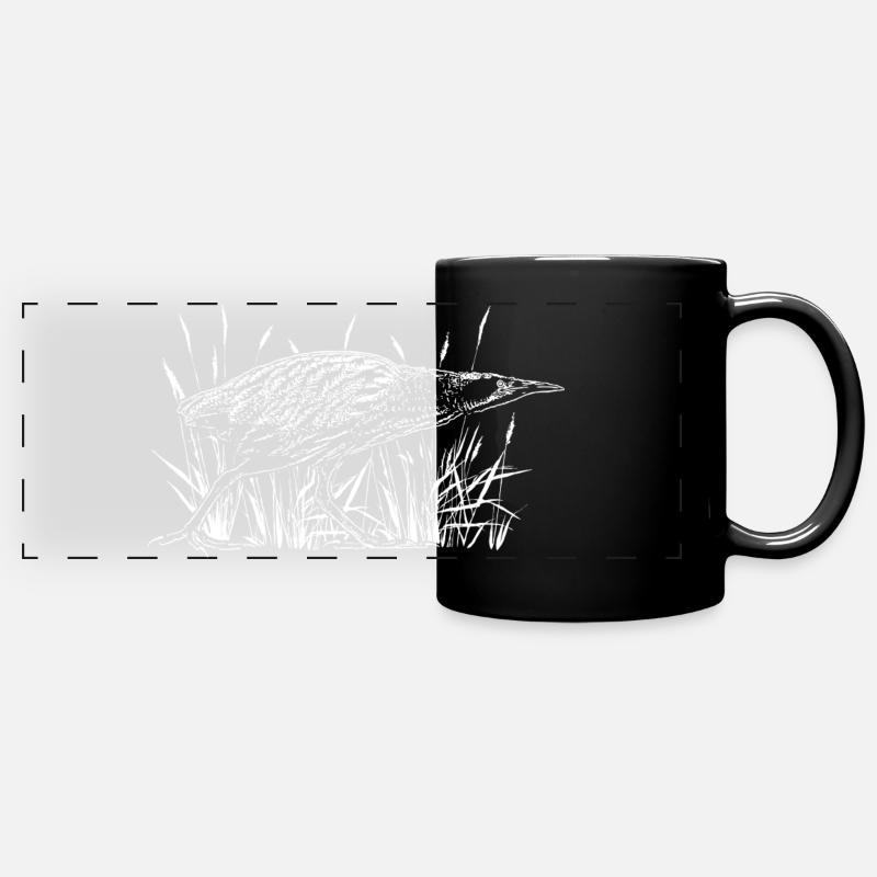 Bittern on the water in the reeds - Full Colour Panoramic Mug - black